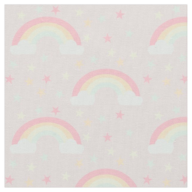Cute Rosa Rainbow & Stars Cloud Soft Pastel Färg Tyg (Närbild)