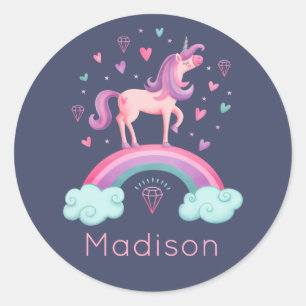 Cute Rosa Rainbow Unicorn Classic Round Sticker Runt Klistermärke