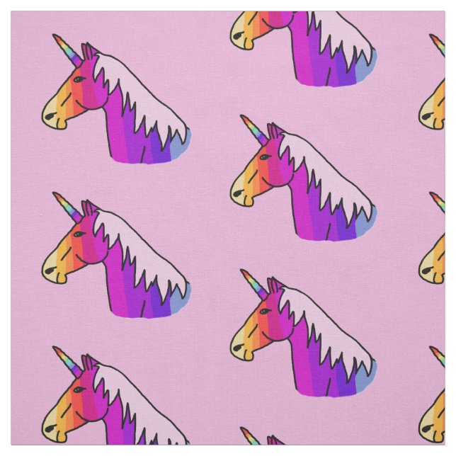 Cute Rosa Rainbow Unicorn Girl Mönster Tyg (Provkarta)
