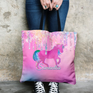 Cute Rosa Rainbow Unicorn Glitter Drives monogram Tygkasse