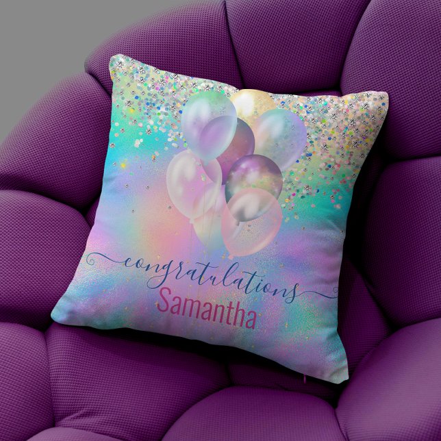 Cute Rosa Rainbow Unicorn Glitter monogram Kudde (Skapare uppladdad)