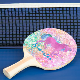 Cute Rosa Rainbow Unicorn Glitter monogram Pingisracket