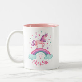 Cute Rosa Rainbow Unicorn Två-Tonad Mugg