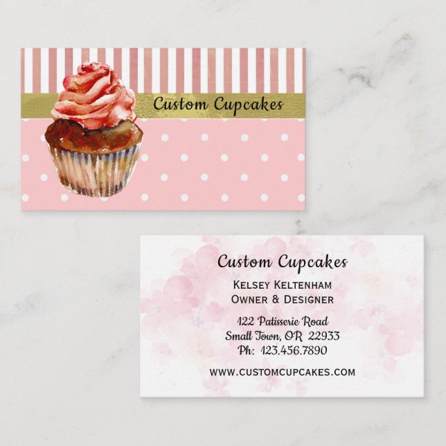 Cute Rosa Rand and Dots Cupaka Bakery Biz Card Visitkort (Fram/baksida)