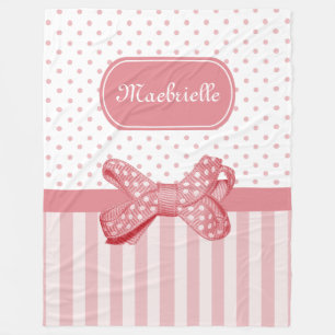 Cute Rosa Rand Girly Polka dockar med Namn Fleecefilt