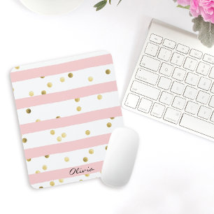Cute Rosa Rand Guld Polka dots med Namn Musmatta