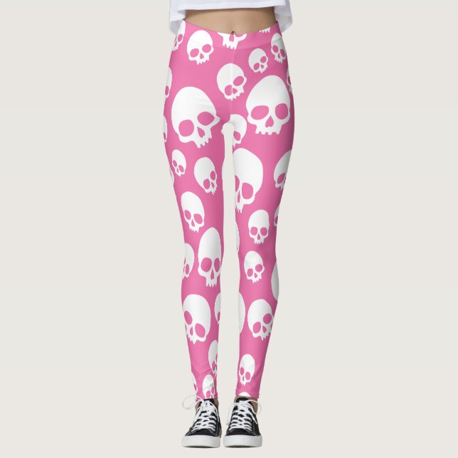 Cute Rosa Random Döskallars Mönster Leggings (Framsida)
