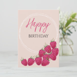 Cute Rosa Raspbär Watercolor Illustration Kort