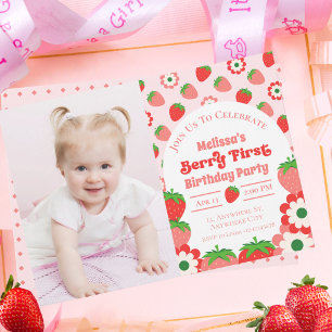 Cute Rosa Red Berry Foto 1 Birthday Inbjudningar