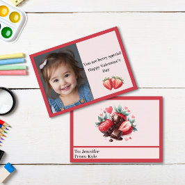 Cute Rosa & Red Berry Photo Classroom Valentine Anteckningskort