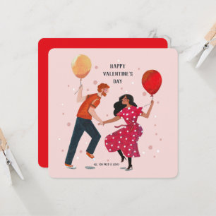 Cute rosa & red dans folk valentinekort kort
