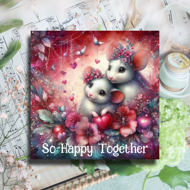 Cute Rosa Red Hearts Mice Galentines Best Friends Julkort (Skapare uppladdad)