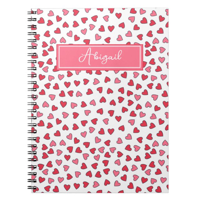 Cute Rosa & Red Hearts Mönster Kids bärbar dator Anteckningsbok (Framsidan)