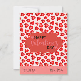 Cute Rosa & Red Leopard Hearts Kids Classroom Julkort