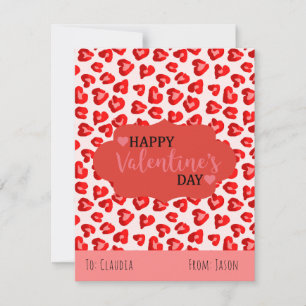 Cute Rosa & Red Leopard Hearts Kids Classroom Julkort