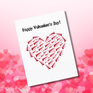 Cute Rosa & Red Papper Airplane Heart Valentine Helg Vykort