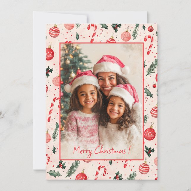 Cute Rosa Red Photo jul Card Julkort (Framsida)