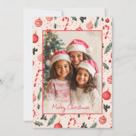 Cute Rosa Red Photo jul Card Julkort