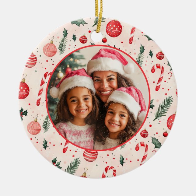 Cute Rosa Red Photo jul Ornament (Framsidan)