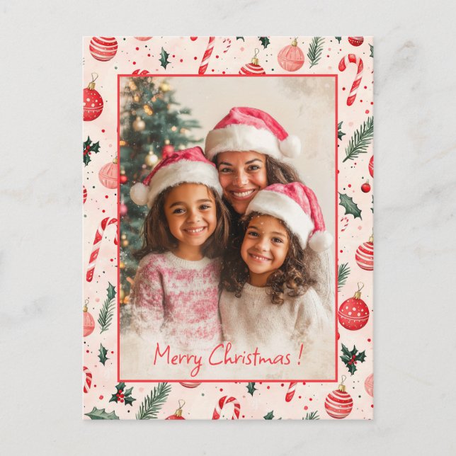 Cute Rosa Red Photo jul-vykort Helg Vykort (Framsida)