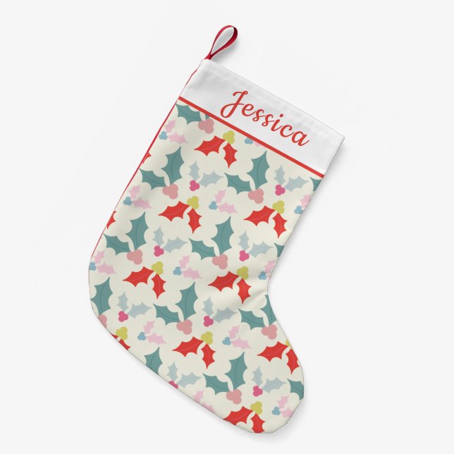 Cute Rosa & Red Retro Mistletoe Ivy Liten Julstrumpa (Framsidan (Hängande))