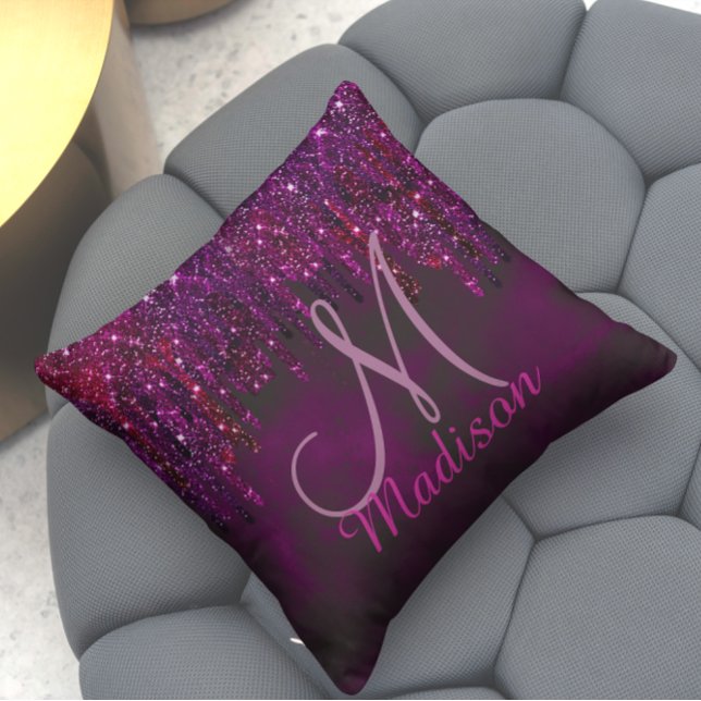 Cute Rosa Red Unicorn Glitter Drives monogram Kudde (Skapare uppladdad)