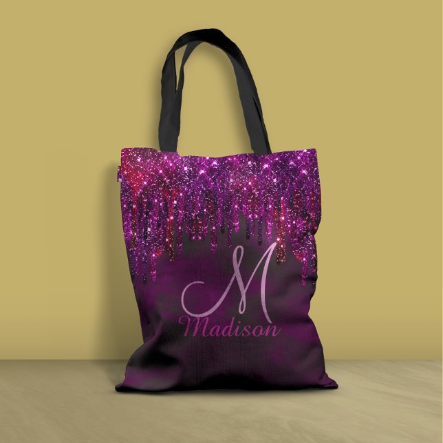 Cute Rosa Red Unicorn Glitter Drives monogram Tygkasse (Skapare uppladdad)