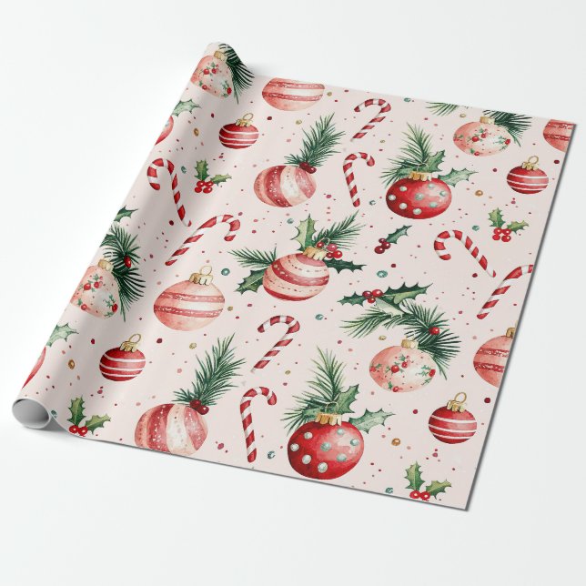 Cute Rosa Red Vintage jul Presentpapper (Utrullad)