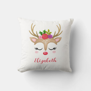 Cute Rosa Reindeer jul Monogram Kudde