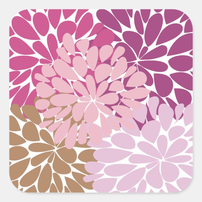 Cute Rosa Retro-Blommigt Fyrkantigt Klistermärke (Framsida)
