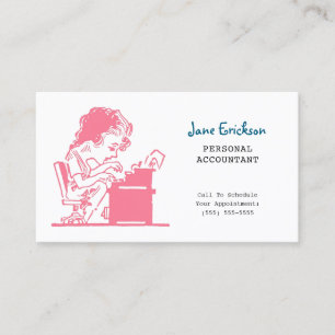 Cute Rosa Retro Caricature Woman Accountant Visitkort
