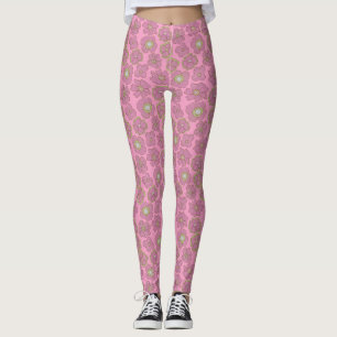 Cute Rosa Retro Flowers Mönster Leggings