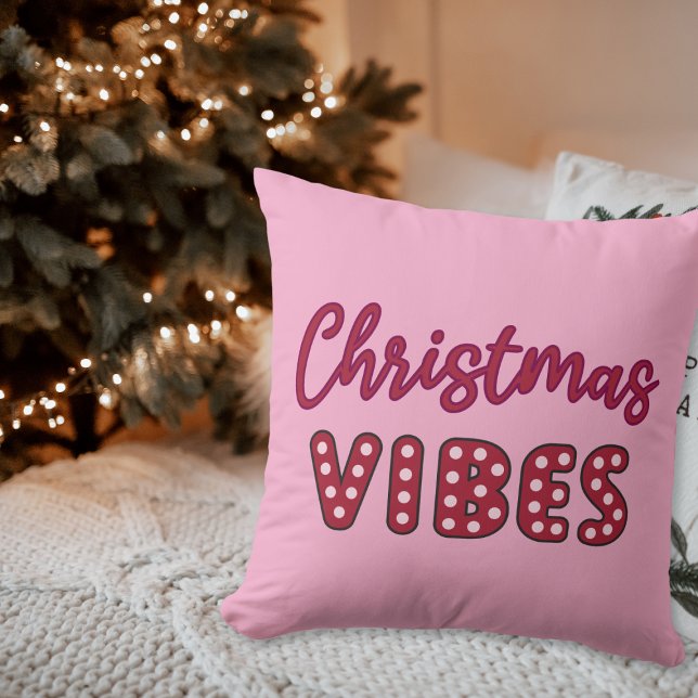 Cute Rosa Retro jul Vibes Kudde (pink christmas vibes retro throw pillow)