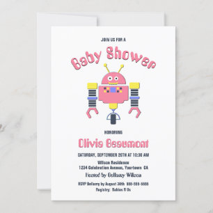 Cute Rosa Robot Baby Shower Inbjudningar