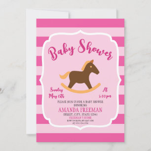 Cute Rosa Rocking Horse Girl Baby Shower Inbjudningar