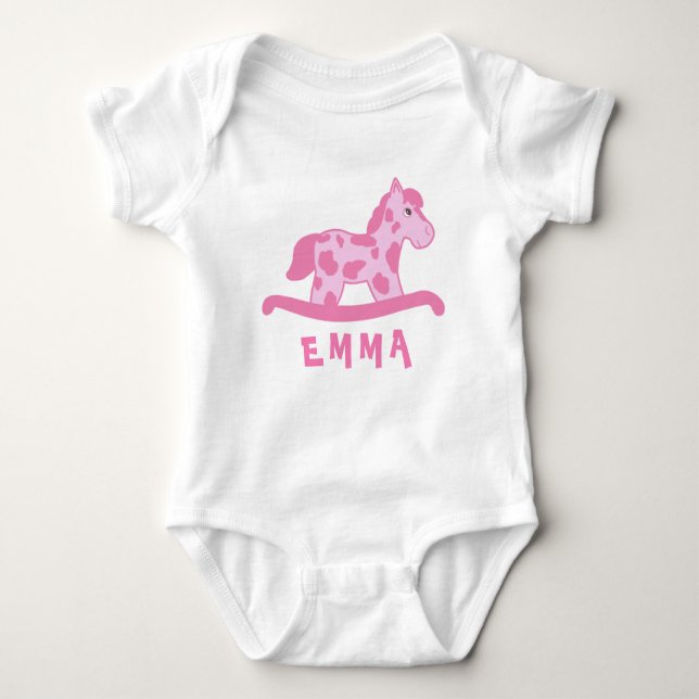 Cute Rosa Rocking Horse Namn Tee (Framsida)