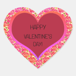 Cute Rosa Röd ros Hjärtat Glad Alla hjärtans dag Hjärtformat Klistermärke