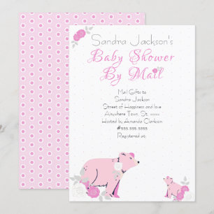 Cute Rosa ros Blommigt Mamma Bear Unge Baby dusch Inbjudningar