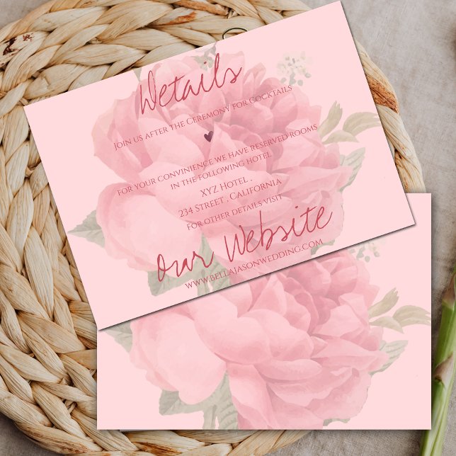 Cute  Rosa ros-Blommigten - information om Bröllop Tilläggskort (Cute Blush Pink Rose Floral Our Wedding Details Enclosure Card)