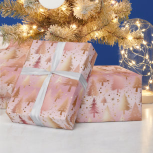 Cute Rosa ros Guld Träd Festive Mönster Presentpapper