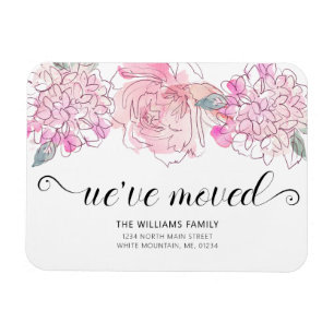 Cute Rosa ros Hydrangea Watercolor Blommigt Flytta Magnet