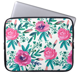 Cute Rosa ros med buffertar och Grönt Blad Laptop Sleeve