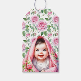 Cute Rosa ros och leende Flicka till och från Presentetikett