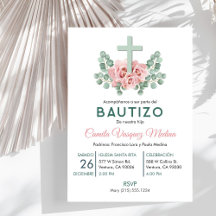 Cute Rosa ros och Löv Bautizo Baptism Spanska