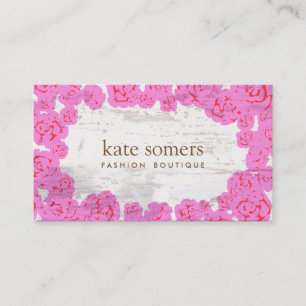 Cute Rosa ros, Rustic Åldras Wood, Chic Designer Visitkort