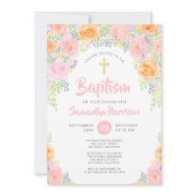 Cute Rosa ros Watercolor Blommigt Girl Baptism