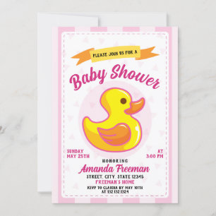 Cute Rosa Rubber Anka Leksak Girl Baby Shower Inbjudningar