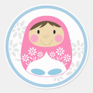 Cute Rosa Russian Doll Sticker Lakan Runt Klistermärke