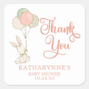 Cute Rosa Rustic Bunny Baby Shower Tack Fyrkantigt Klistermärke