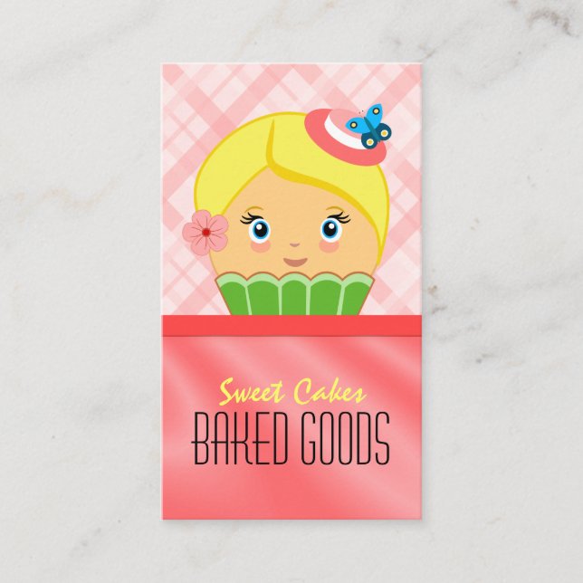 Cute Rosa Salmon Blonde Cupkaka Baker Bakery Visitkort (Framsida)